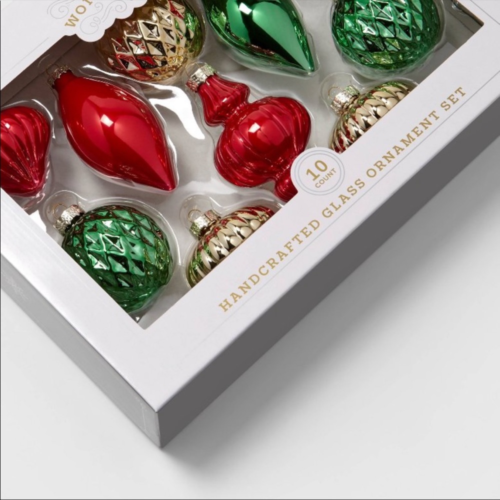Target Wondershop 10 Piece Glass Christmas Tree Ornament Set Red/Green/Gold